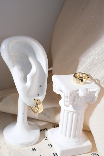 Gold Pave Heart Inlay Huggie Earrings — edited real product photo