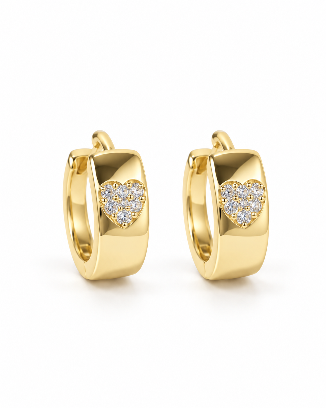 Gold Pave Heart Inlay Huggie Earrings — white background