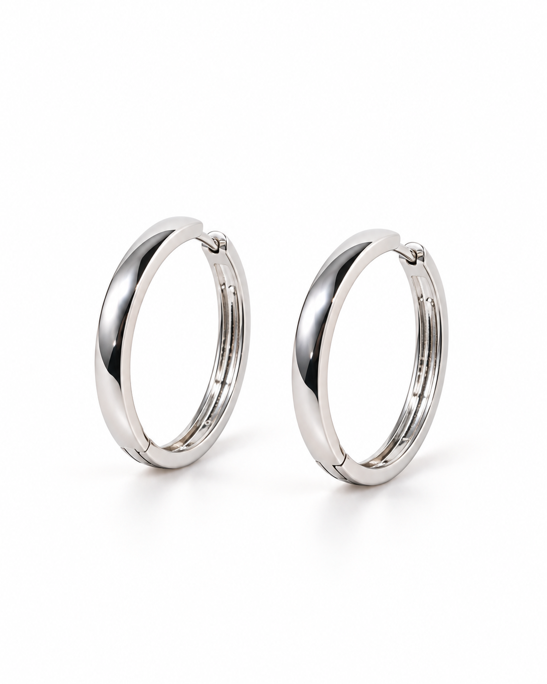 Silver Polished Hoop Earrings — white background