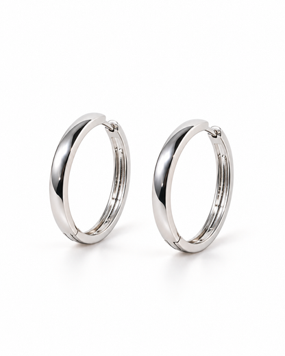 Silver Polished Hoop Earrings — white background