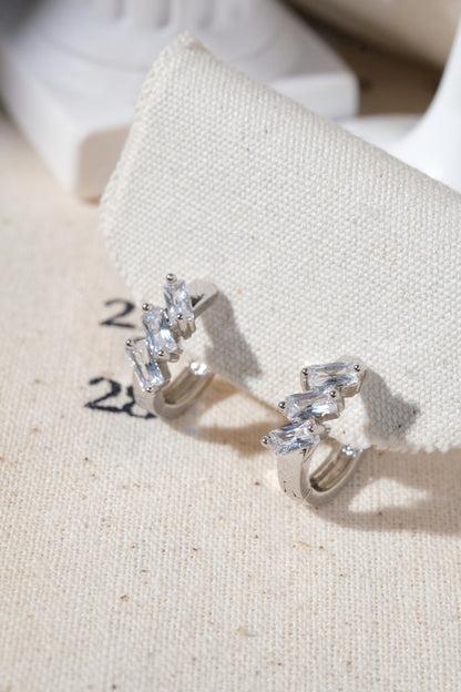 Silver Triple Baguette CZ Huggie Earrings — edited real product photo