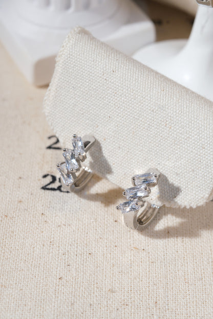 Silver Triple Baguette CZ Huggie Earrings — edited real product photo