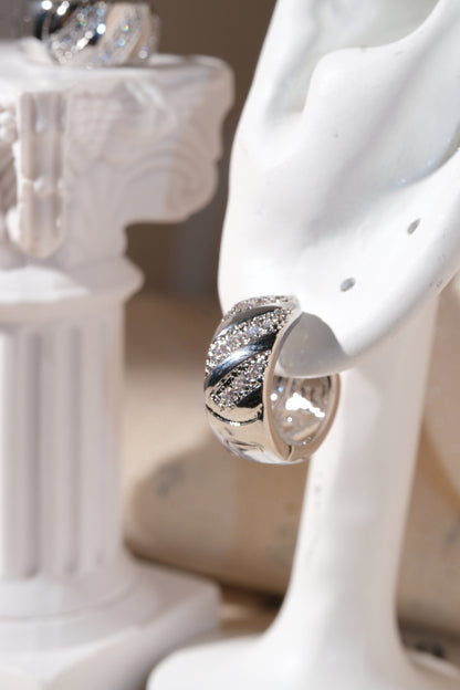 Silver Diagonal Pave Huggie Earrings — edited real product photo