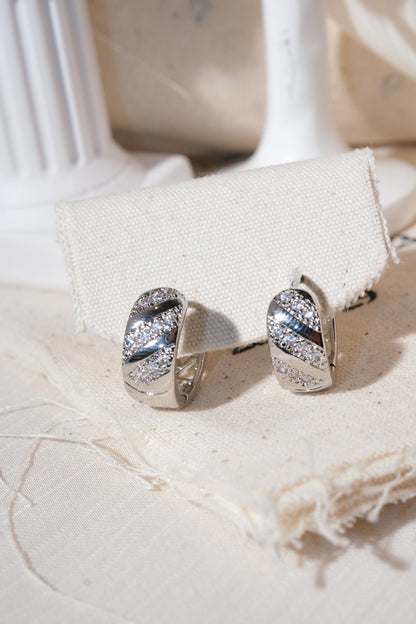 Silver Diagonal Pave Huggie Earrings — edited real product photo