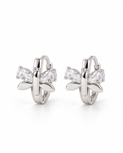 Silver Butterfly Wing Huggie Earrings — white background