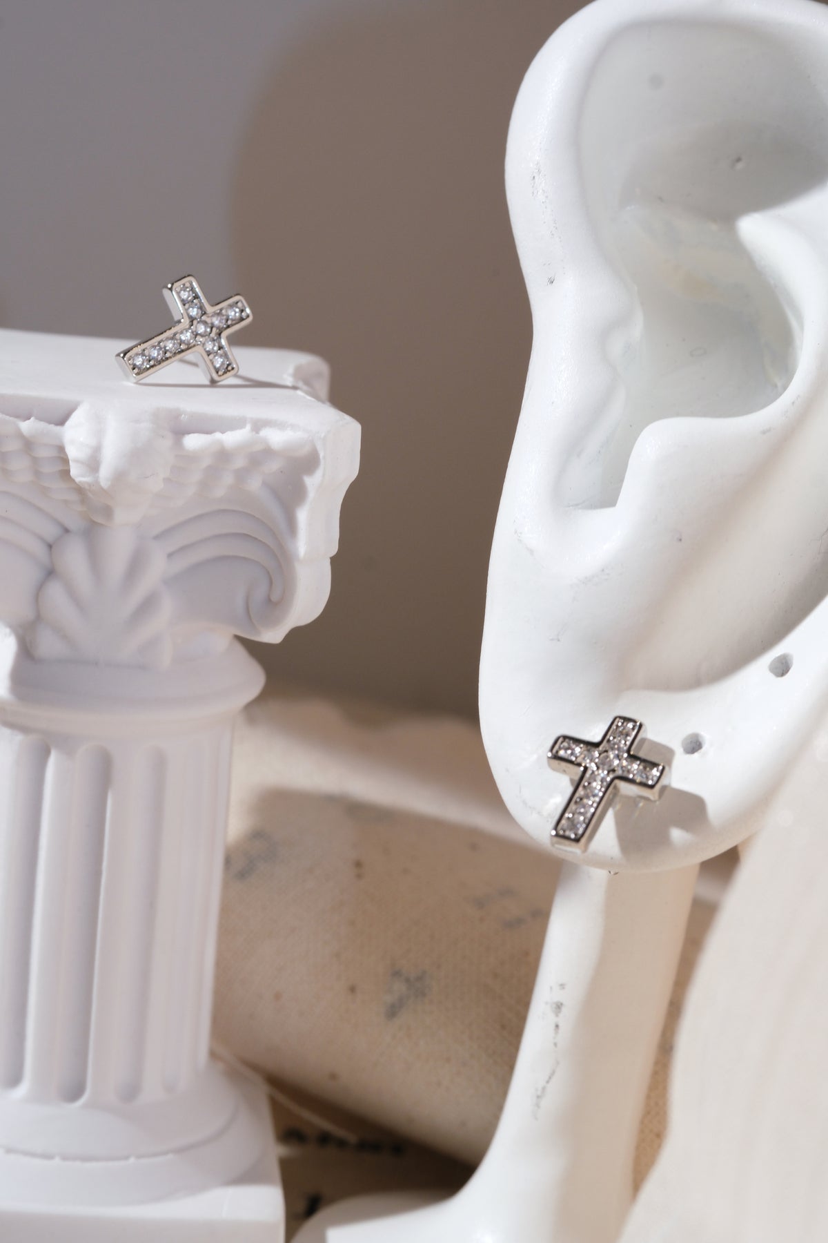 Silver CZ Cross Stud Earrings — edited real product photo