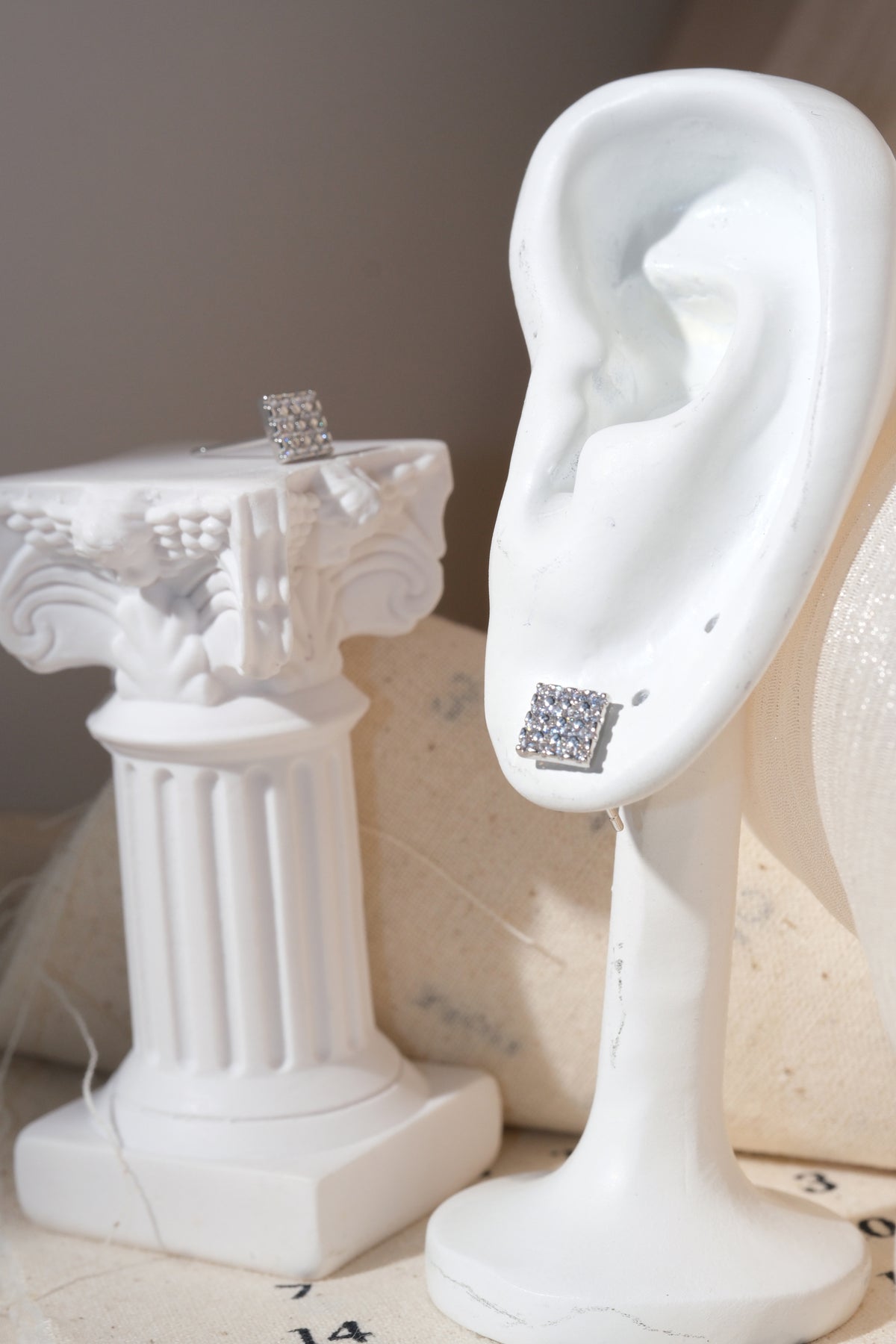 Silver Square Pave Stud Earrings — edited real product photo