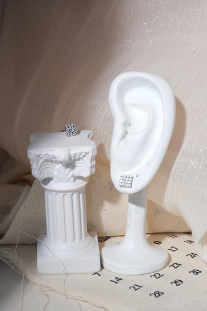 Silver Square Pave Stud Earrings — edited real product photo