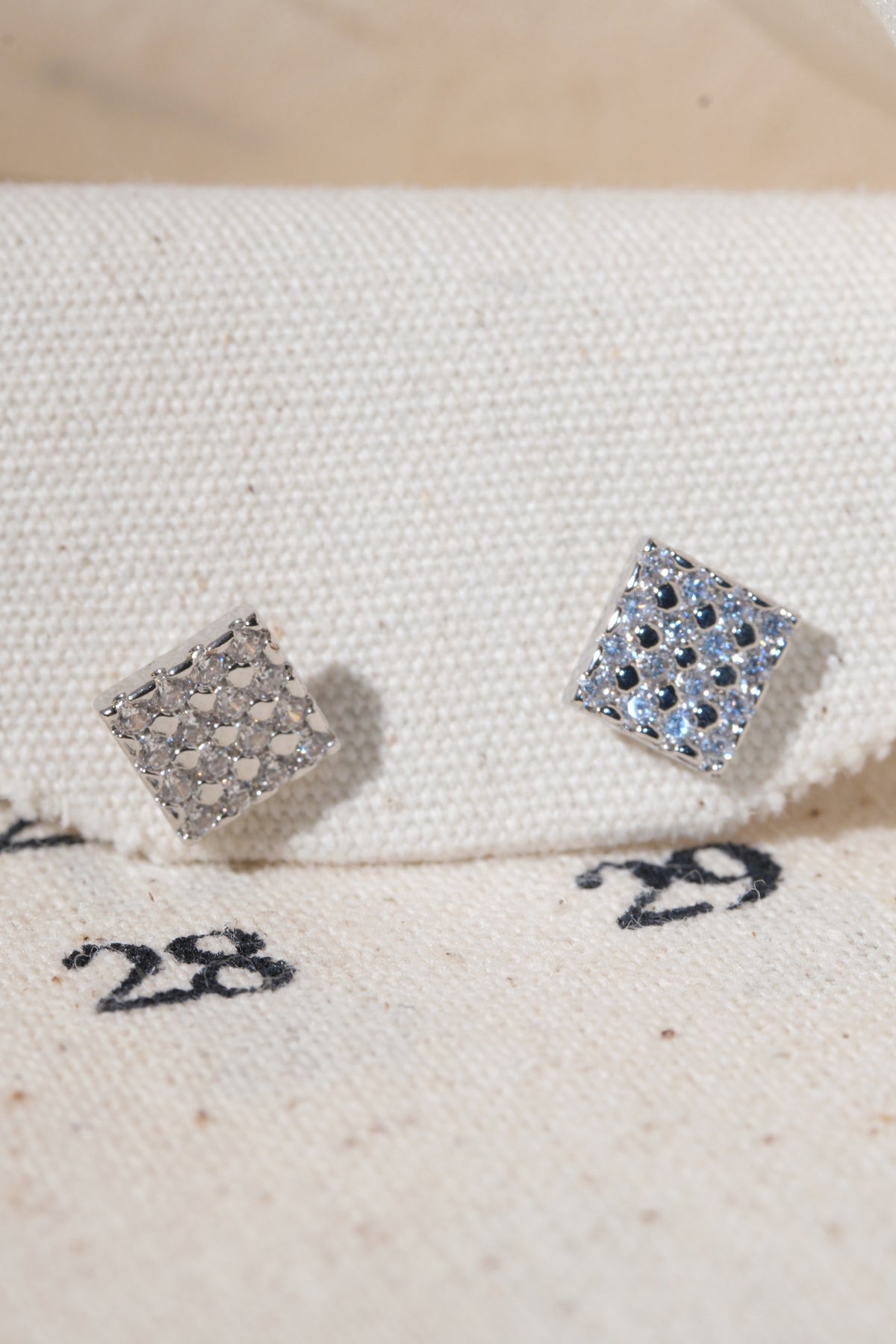 Silver Square Pave Stud Earrings — edited real product photo