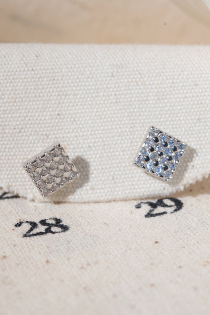 Silver Square Pave Stud Earrings — edited real product photo