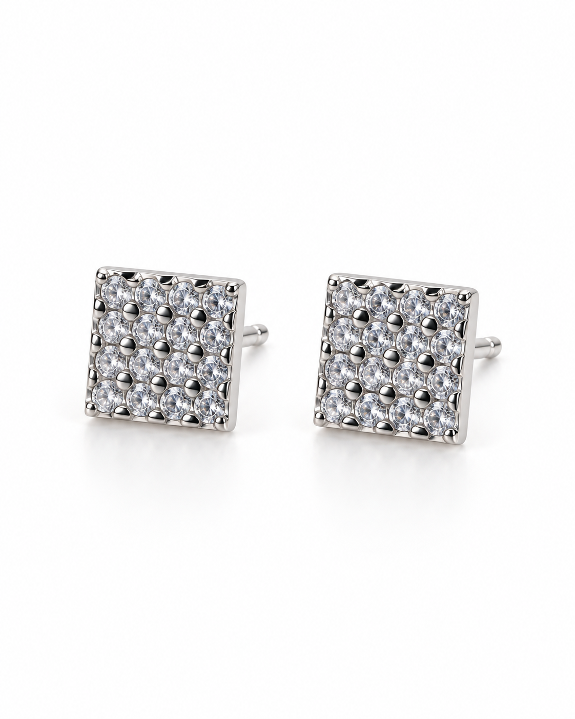Silver Square Pave Stud Earrings — white background