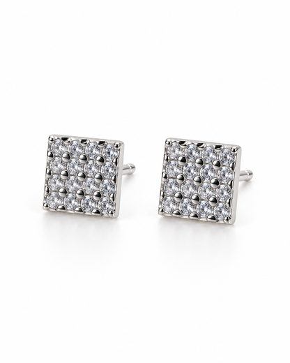 Silver Square Pave Stud Earrings — white background