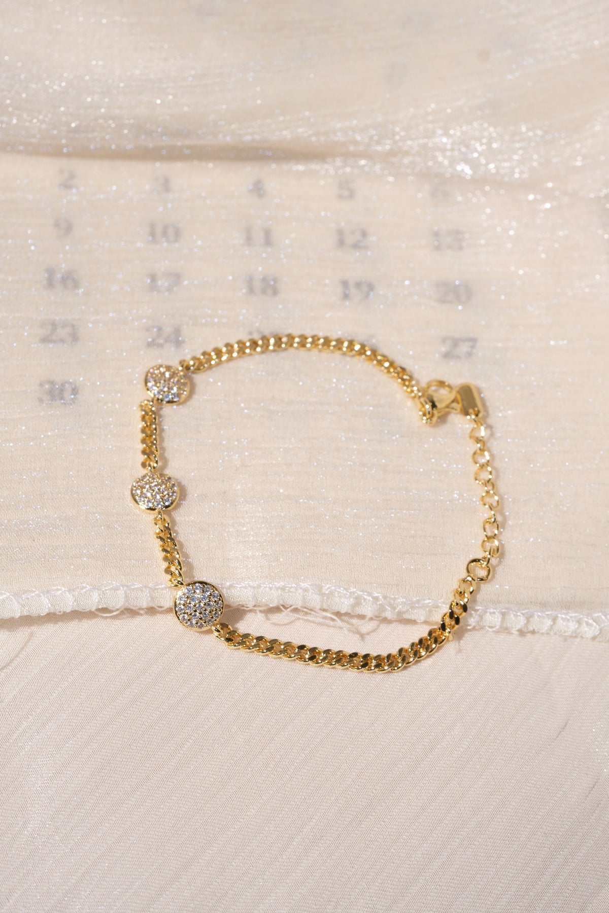 Pave Disc Station Bracelet — Gold — edited real product photo