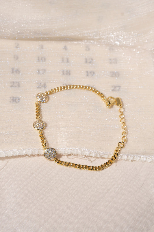 Pave Disc Station Bracelet — Gold — edited real product photo