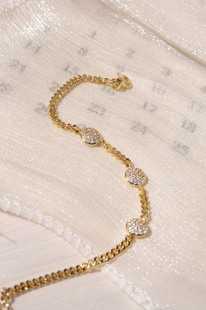 Pave Disc Station Bracelet — Gold — edited real product photo