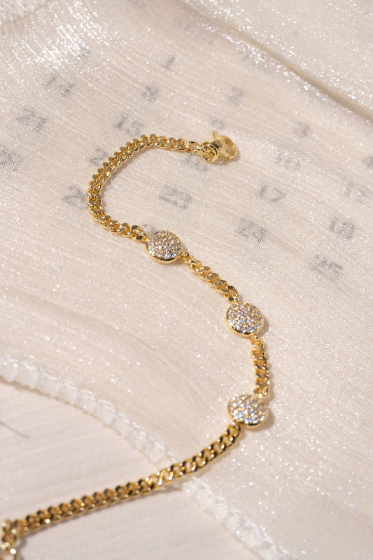 Pave Disc Station Bracelet — Gold — edited real product photo