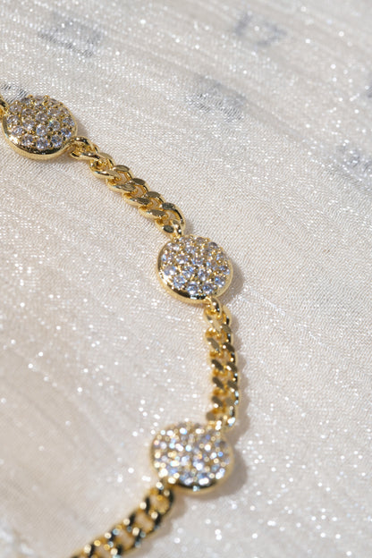 Pave Disc Station Bracelet — Gold — edited real product photo