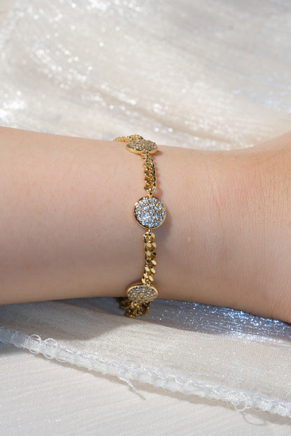 Pave Disc Station Bracelet — Gold — edited real product photo