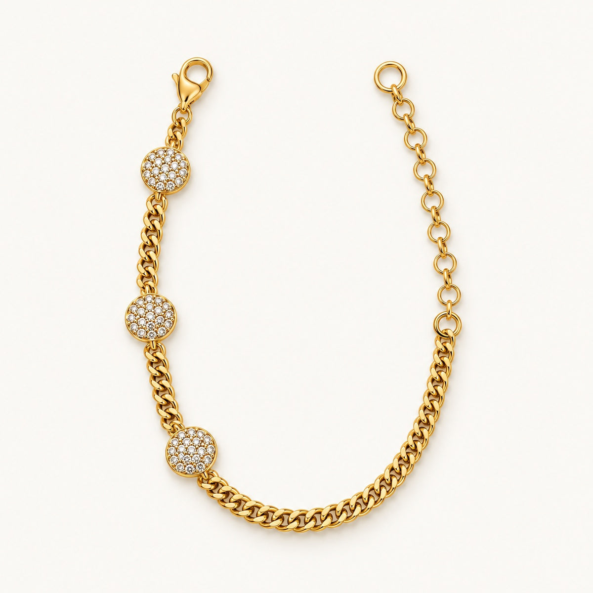 Pave Disc Station Bracelet — Gold — white background