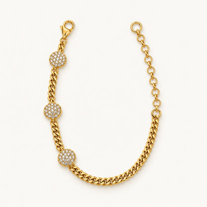 Pave Disc Station Bracelet — Gold — white background