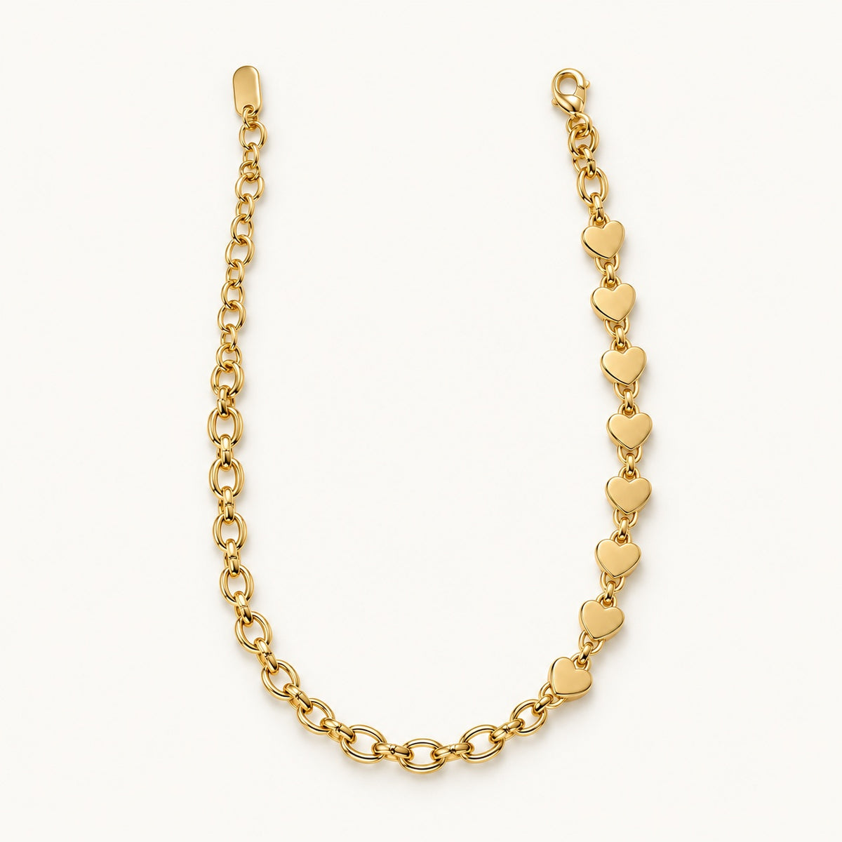 Heart Link Bracelet — Gold — white background