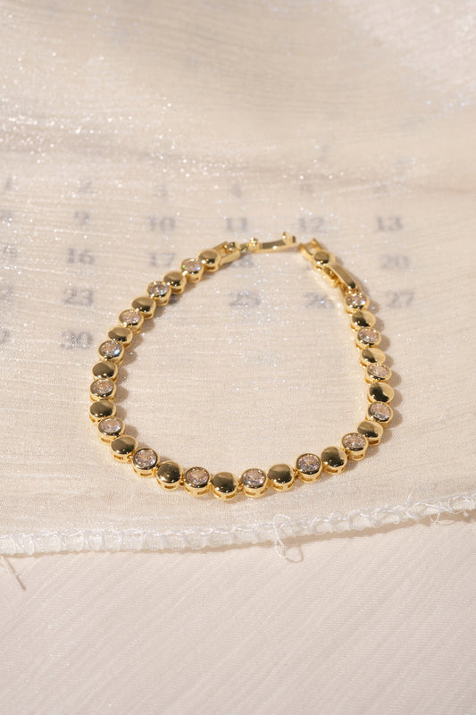 CZ and Disc Station Bracelet — Gold — edited real product photo