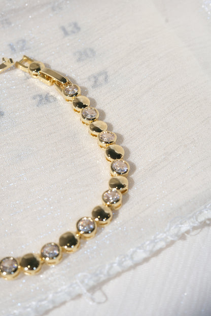 CZ and Disc Station Bracelet — Gold — edited real product photo