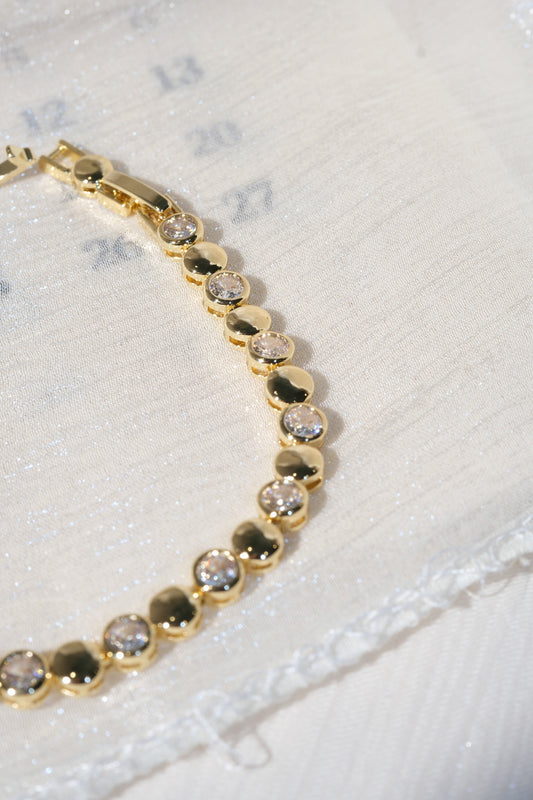 CZ and Disc Station Bracelet — Gold — edited real product photo