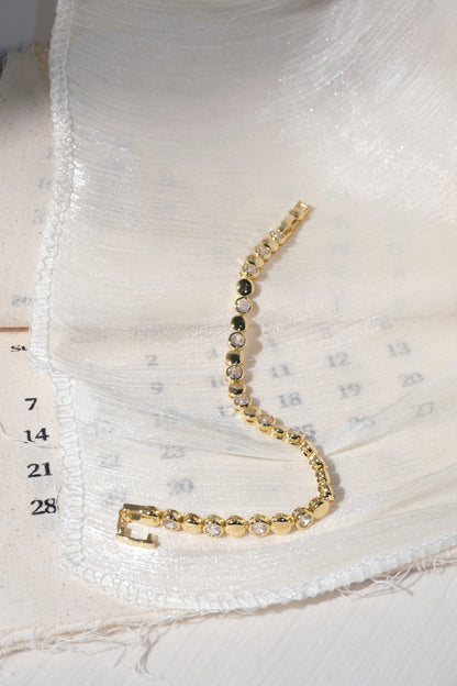 CZ and Disc Station Bracelet — Gold — edited real product photo