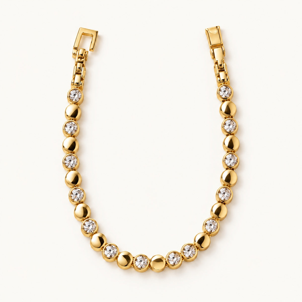 CZ and Disc Station Bracelet — Gold — white background