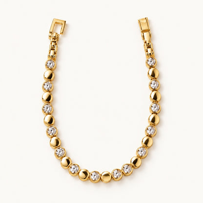 CZ and Disc Station Bracelet — Gold — white background