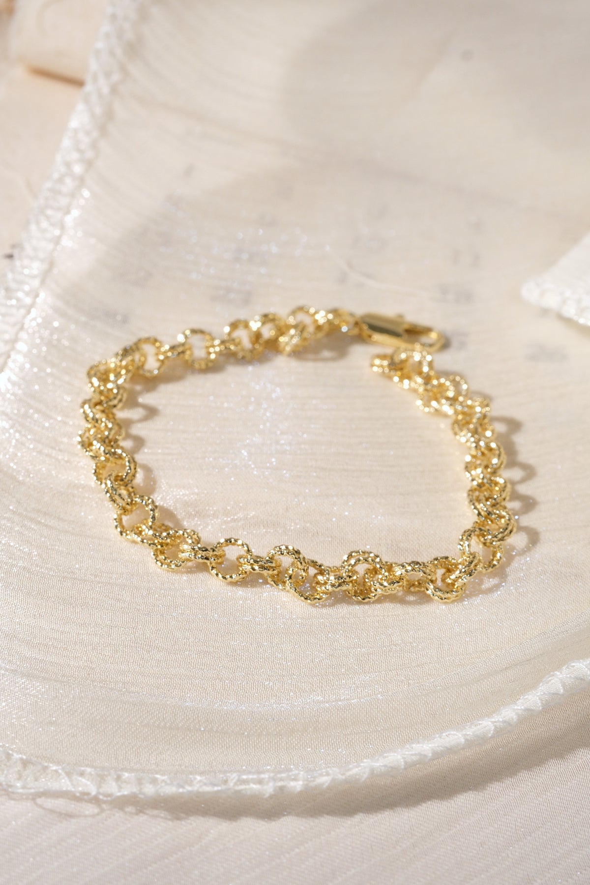 Textured Circle Link Bracelet — Gold — edited real product photo