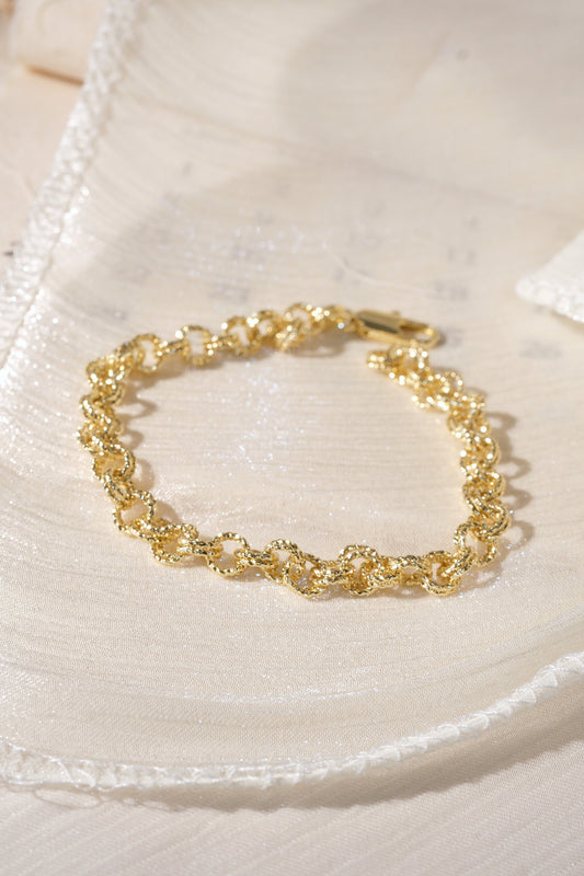 Textured Circle Link Bracelet — Gold — edited real product photo