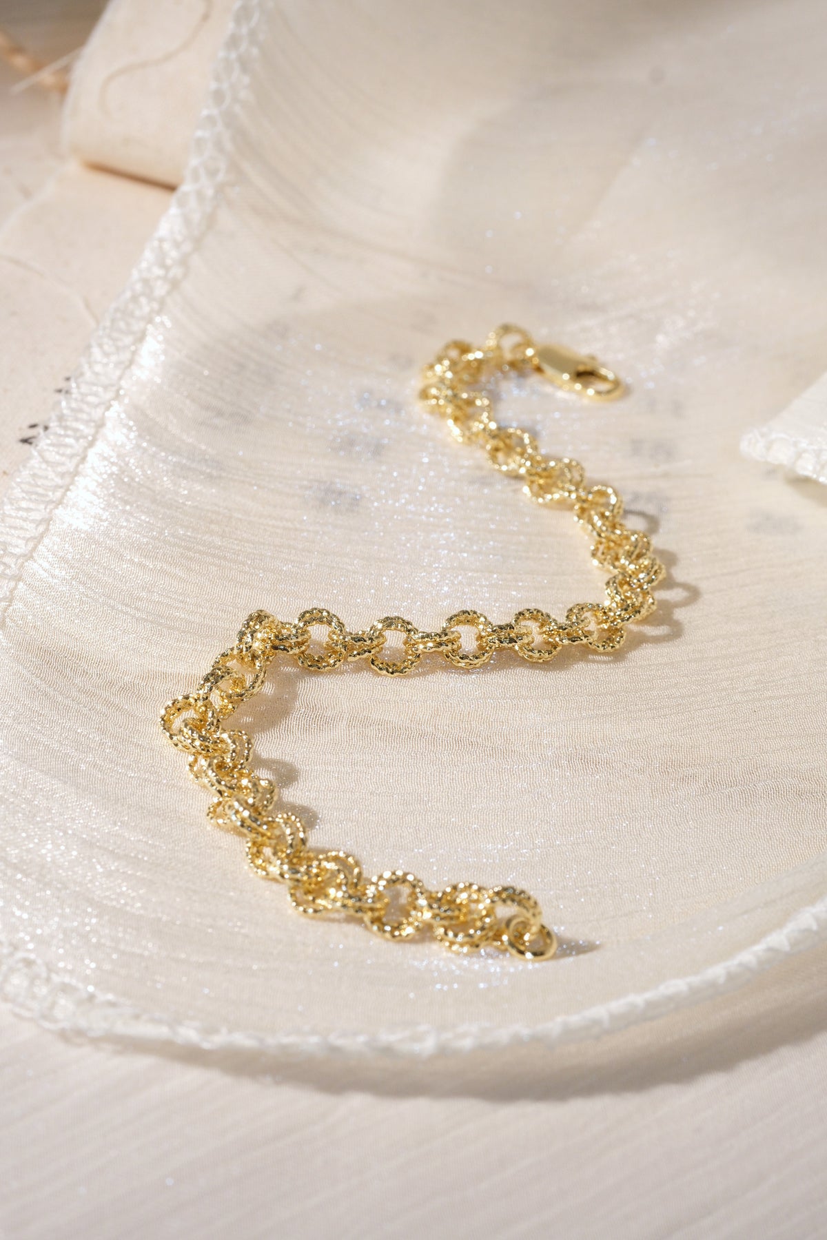 Textured Circle Link Bracelet — Gold — edited real product photo