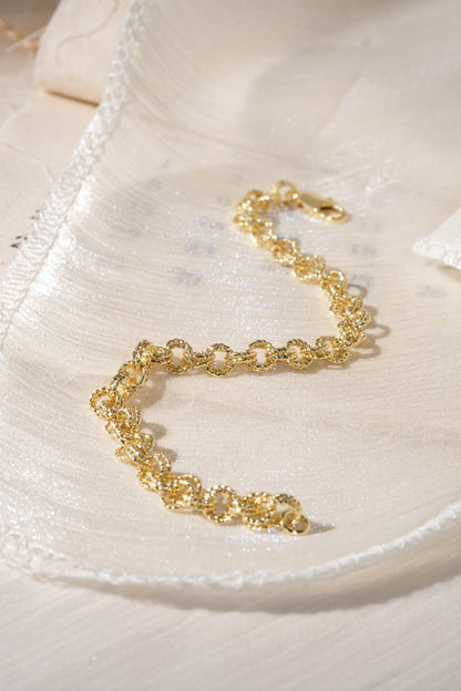 Textured Circle Link Bracelet — Gold — edited real product photo