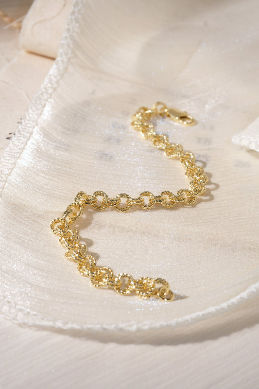 Textured Circle Link Bracelet — Gold — edited real product photo