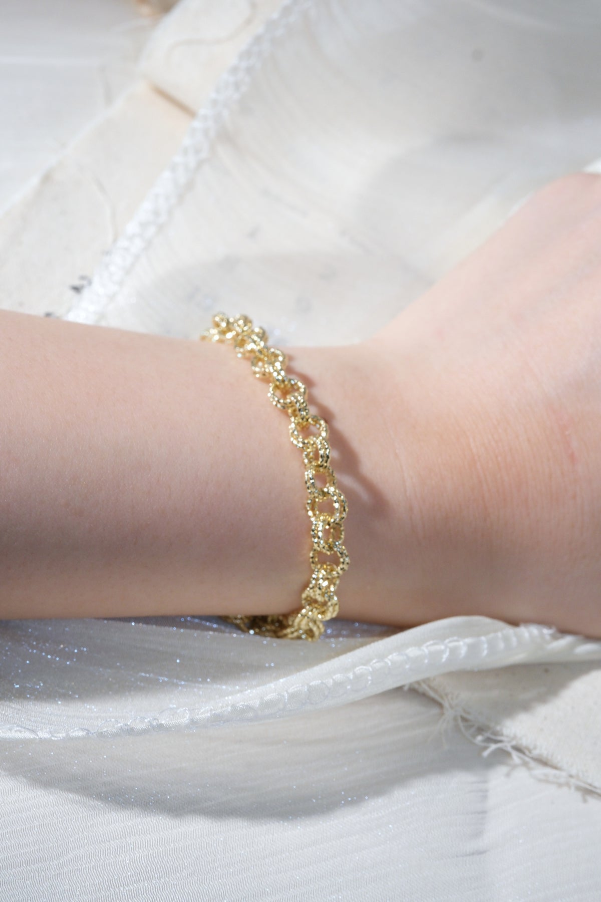 Textured Circle Link Bracelet — Gold — edited real product photo