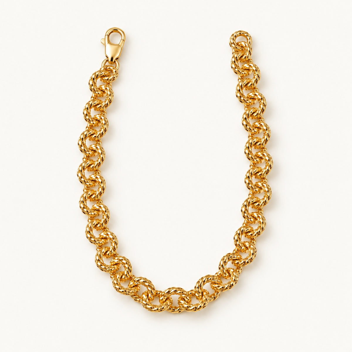 Textured Circle Link Bracelet — Gold — white background
