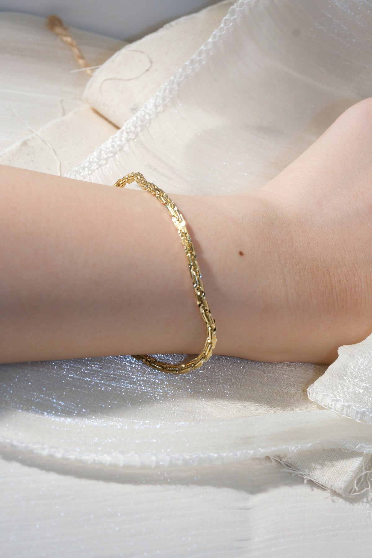 Slim Bar Link Bracelet — Gold — edited real product photo
