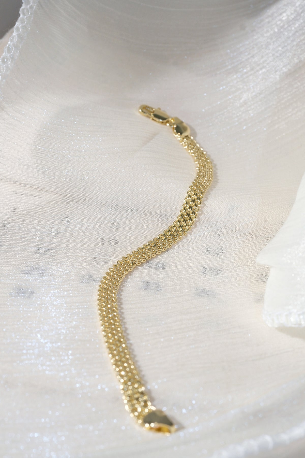 Flat Mesh Bracelet — Gold — edited real product photo