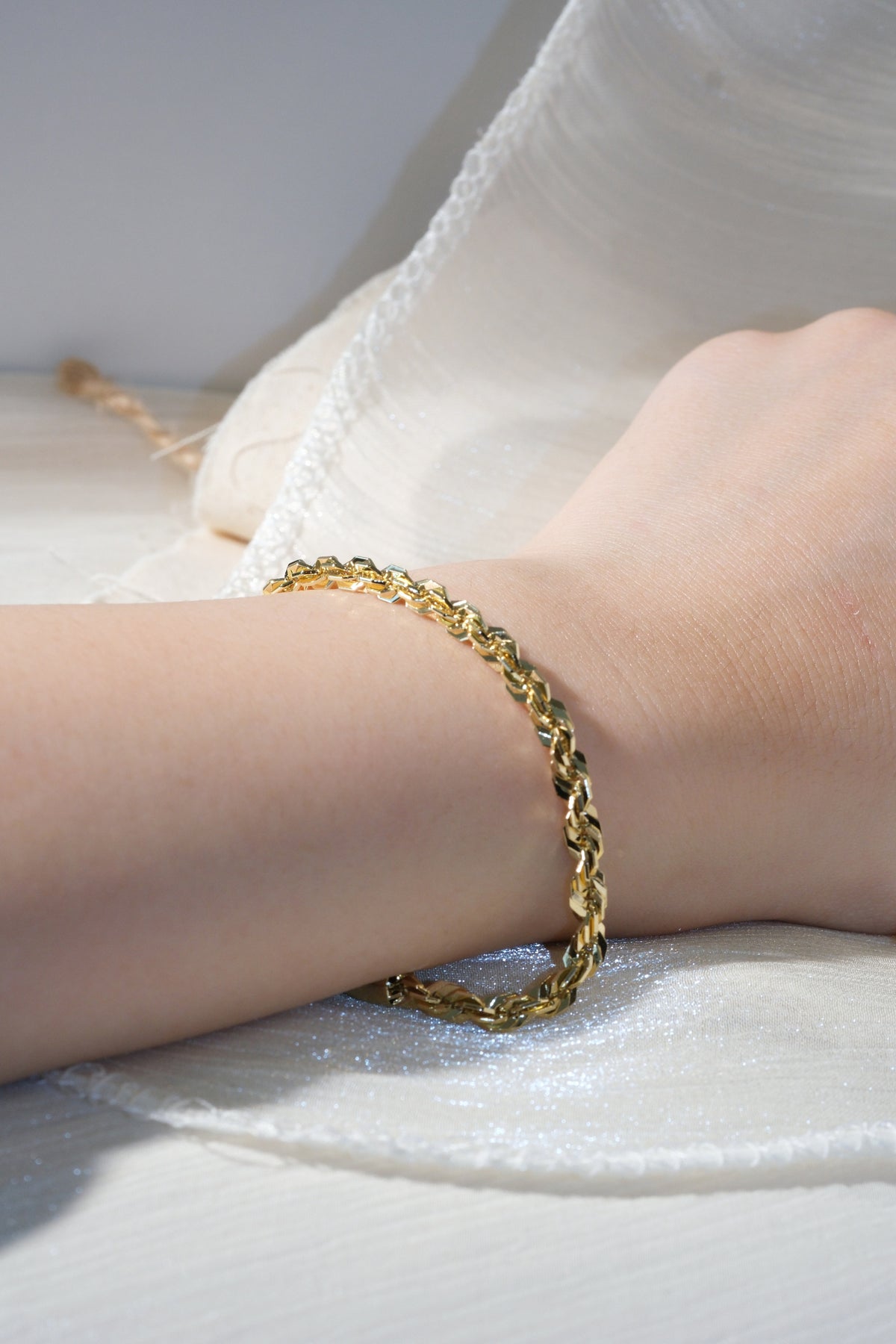 Faceted Woven Chain Bracelet — Gold — edited real product photo