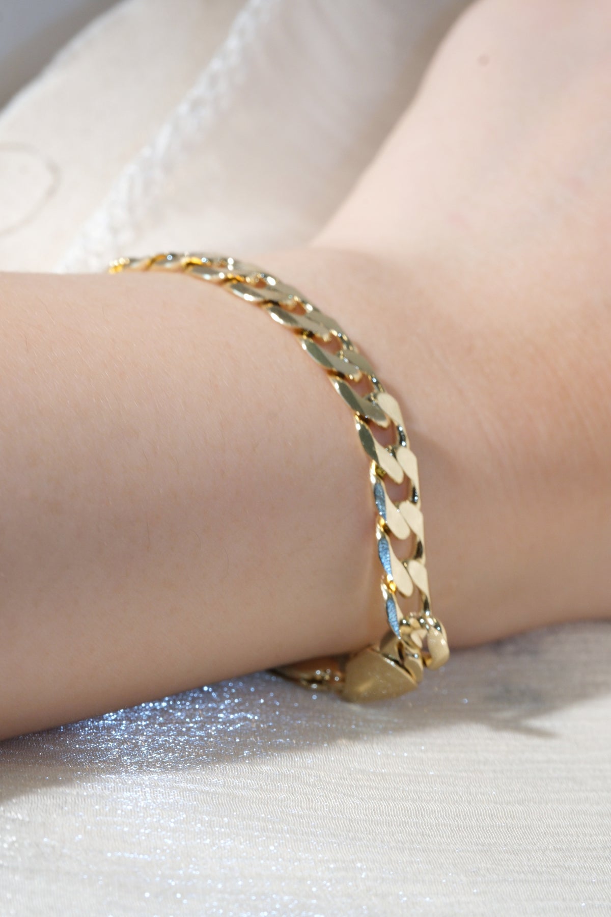 Wide Polished Curb Bracelet — Gold — edited real product photo