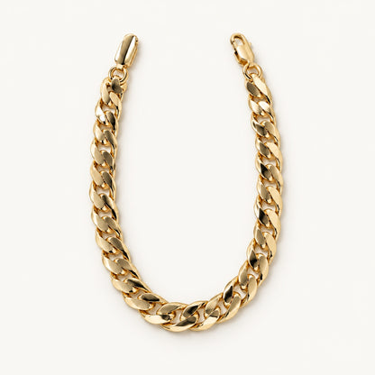 Wide Polished Curb Bracelet — Gold — white background