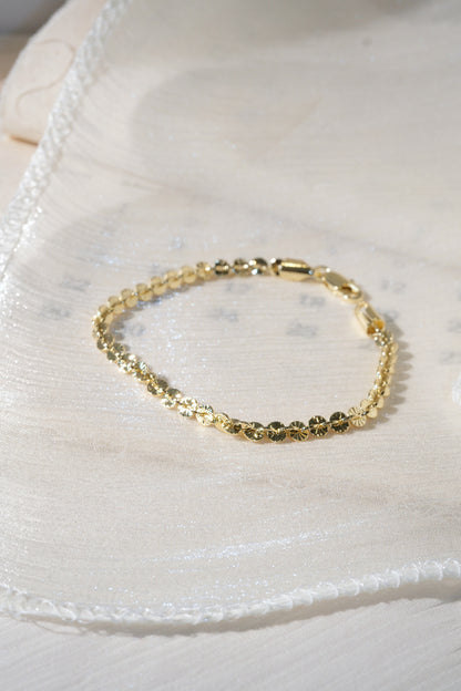 Etched Disc Link Bracelet — Gold — edited real product photo