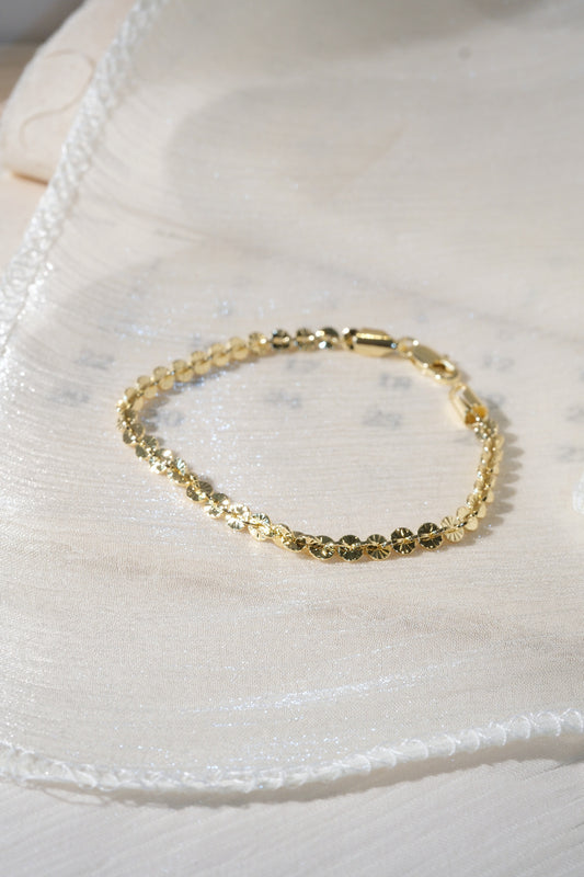 Etched Disc Link Bracelet — Gold — edited real product photo