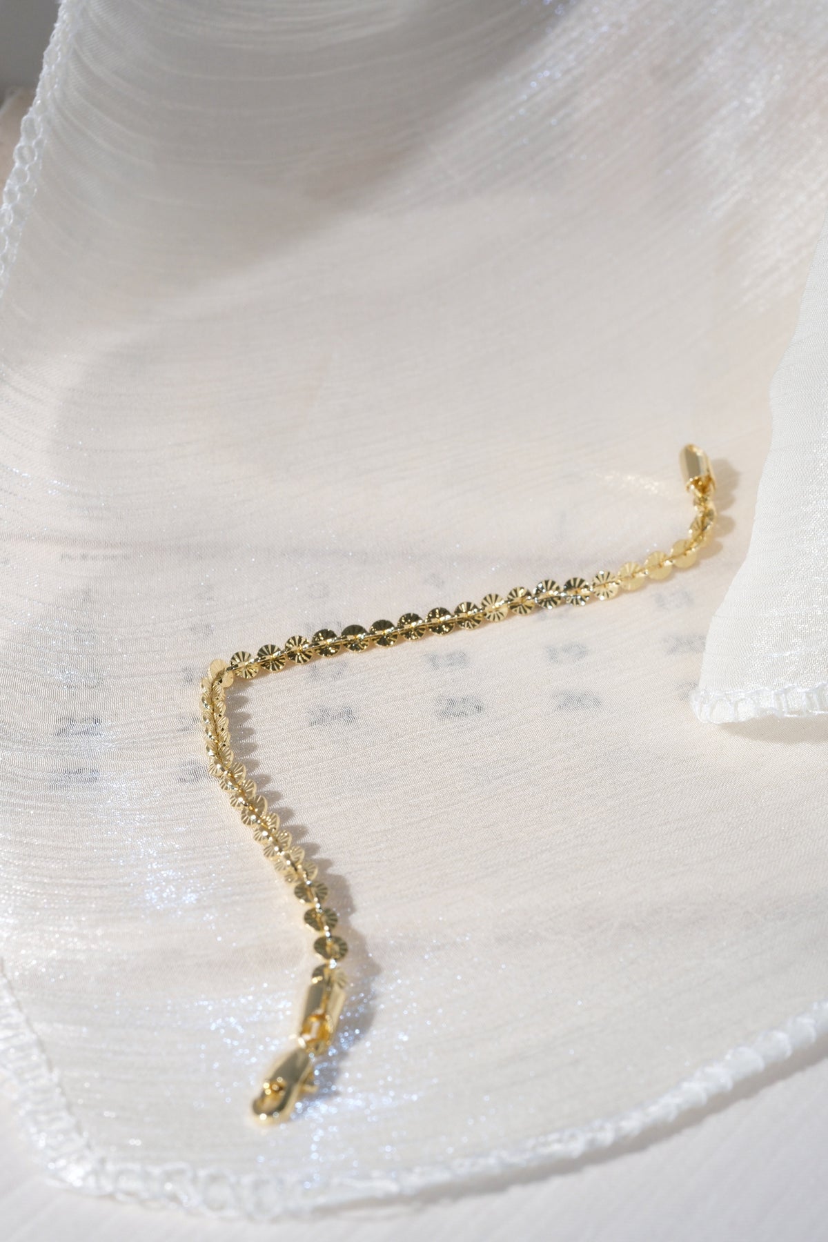 Etched Disc Link Bracelet — Gold — edited real product photo