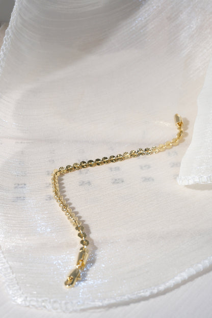 Etched Disc Link Bracelet — Gold — edited real product photo