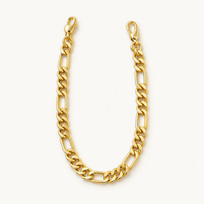 Figaro Chain Bracelet — Gold — white background