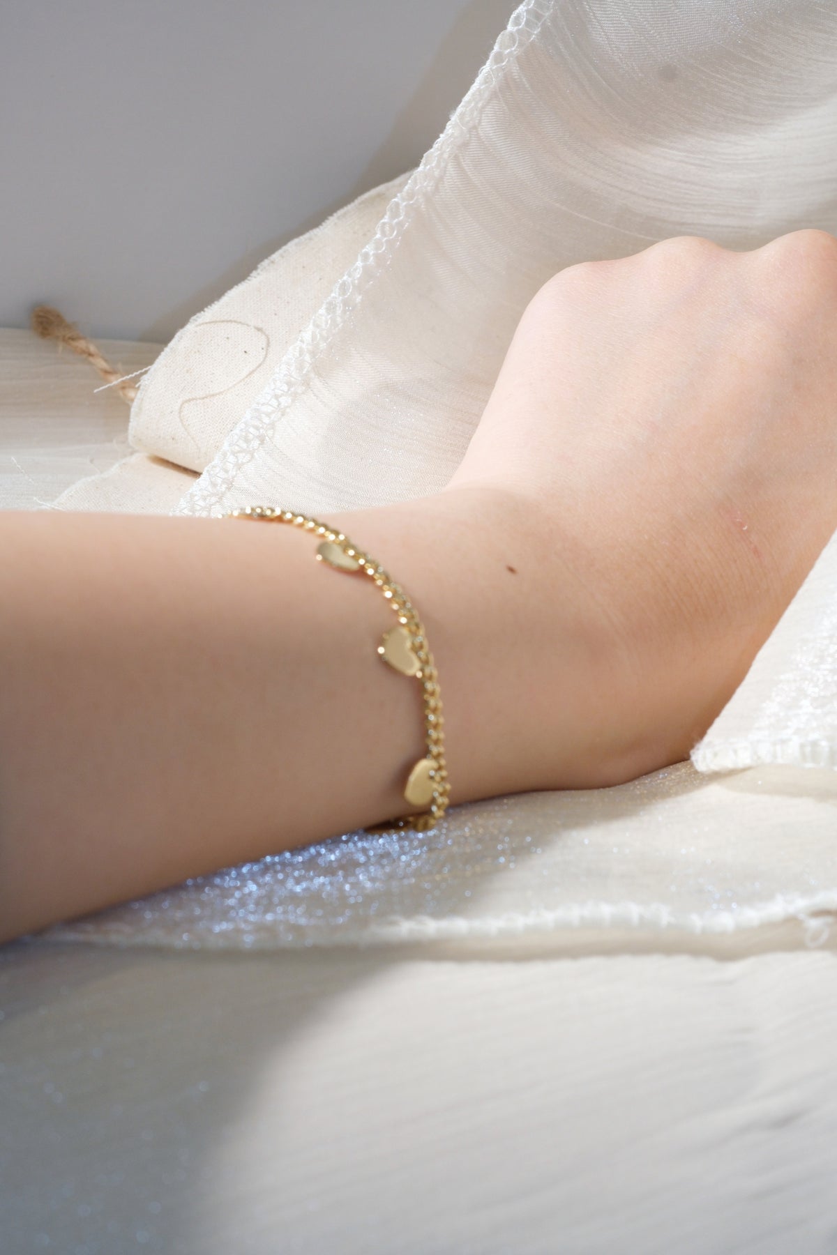 Heart Charm Bracelet — Gold — edited real product photo