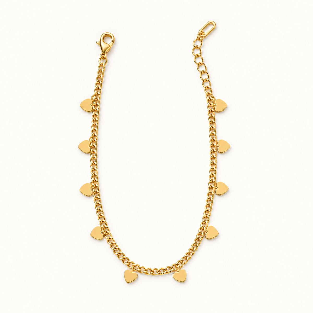 Heart Charm Bracelet — Gold — white background